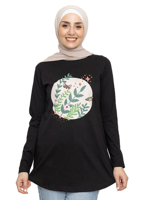 Black Printed Long - Sleeve Design 36 - Khotwh